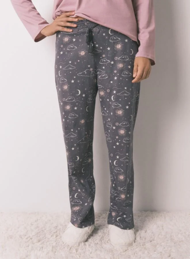 women'secret 100% cotton long trouser with astral print